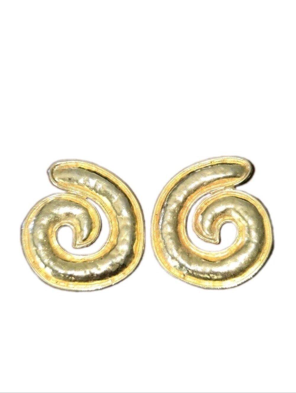 Vintage Beaten Gold Signed Eduoard Rambaud Oversized Swirl Clip On Earrings